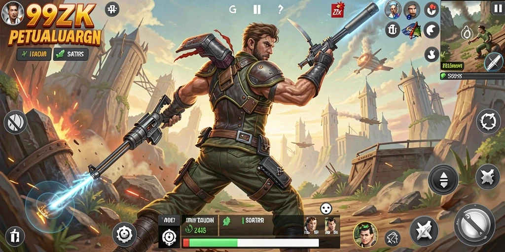 Tampilan aksi mendebarkan dalam gameplay 99ZK.