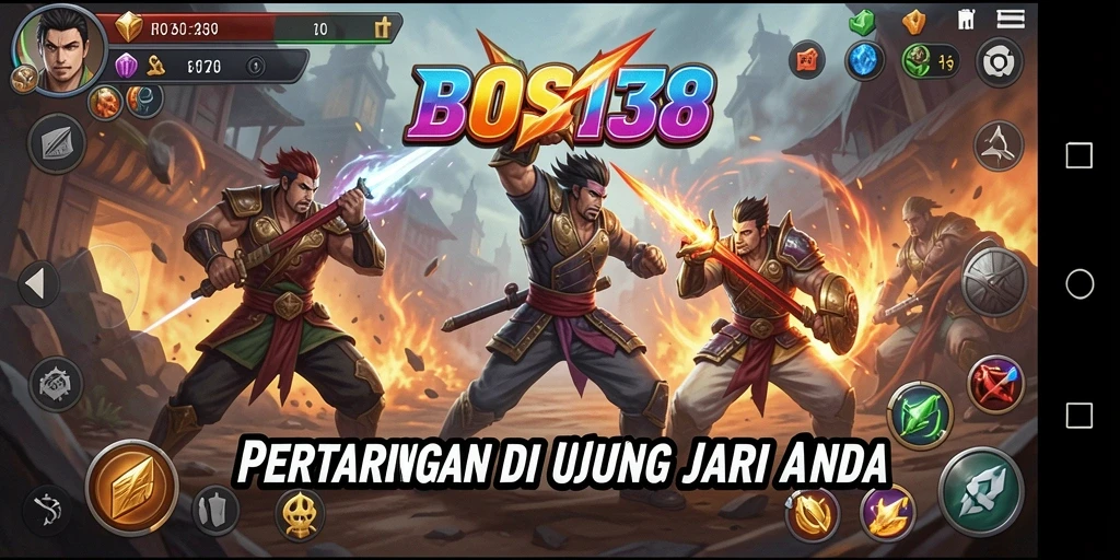 Screenshot utama BOS138 menampilkan pertarungan seru antara dua karakter dengan grafis memukau.