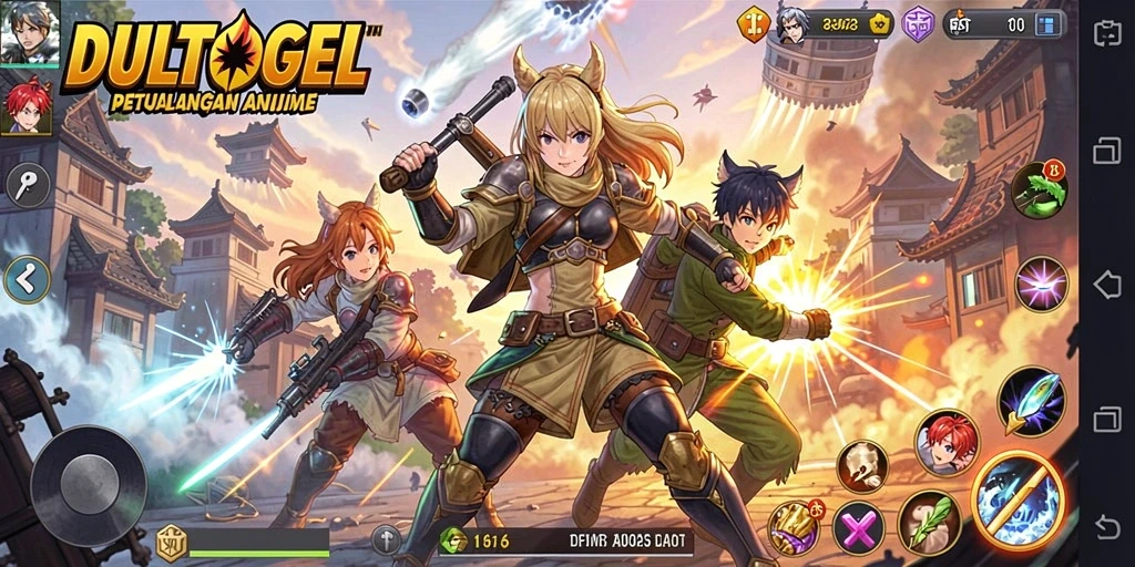Screenshot gameplay DULTOGEL menampilkan karakter anime yang beraksi.