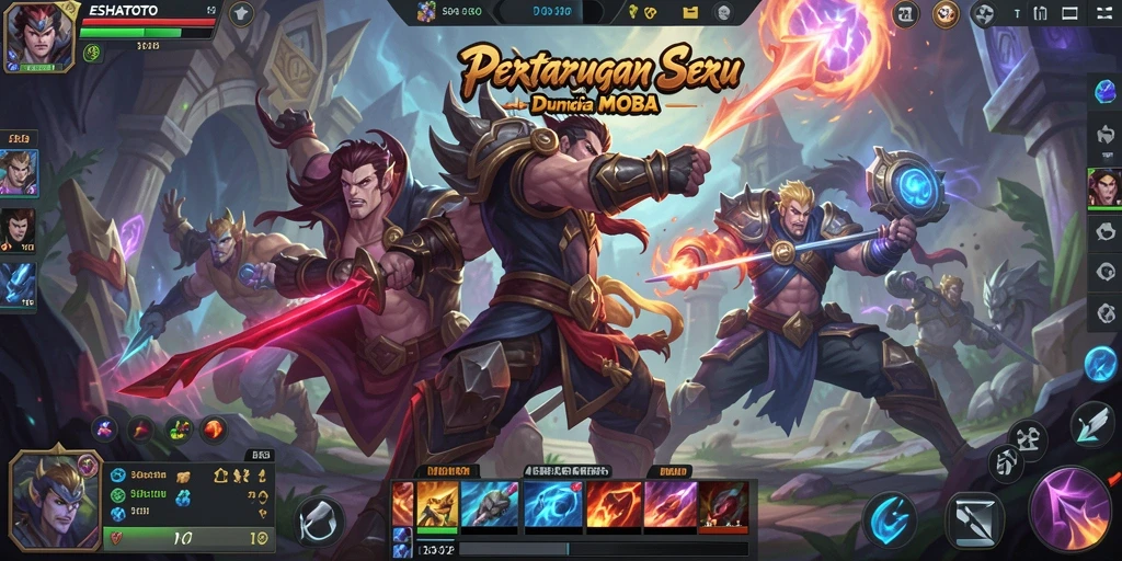 Tampilan aksi seru dalam gameplay MOBA ESHATOTO.
