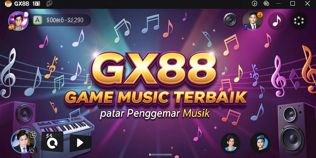 Tangkapan layar gameplay GX88 dengan berbagai musik dan tantangan.
