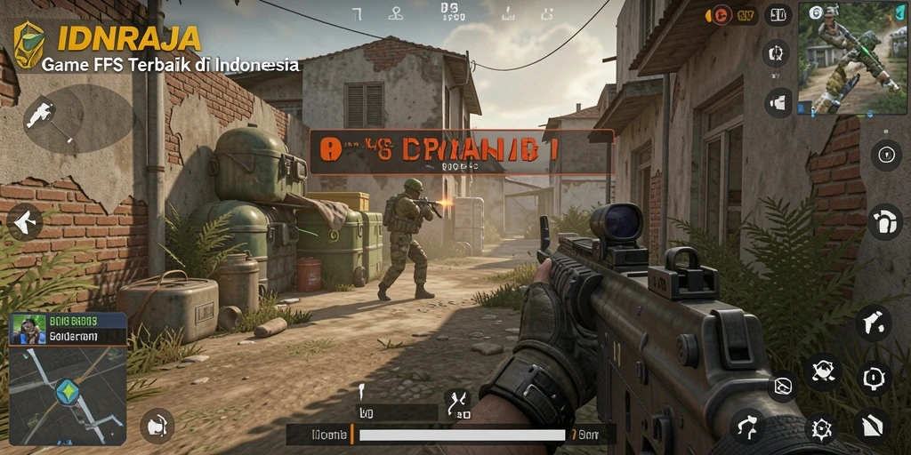 Gameplay seru IDNRAJA dengan aksi tembak-menembak yang intens.