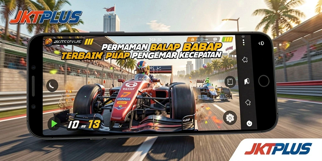 Gameplay seru JKTPLUS saat balapan di trek menantang.
