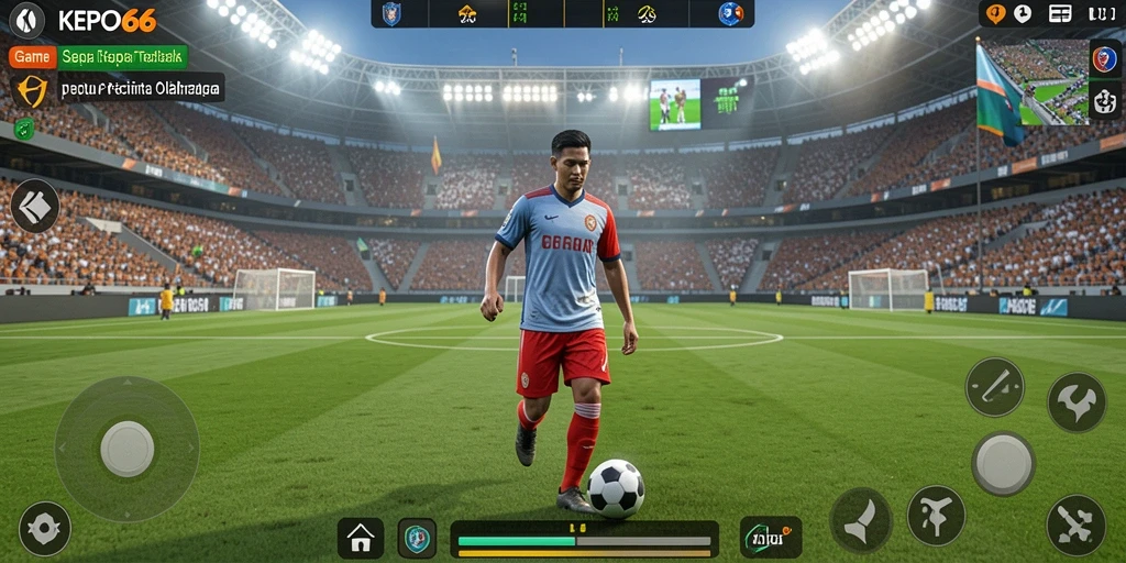 Screenshot gameplay KEPO66 yang menunjukkan aksi sepak bola yang menegangkan.