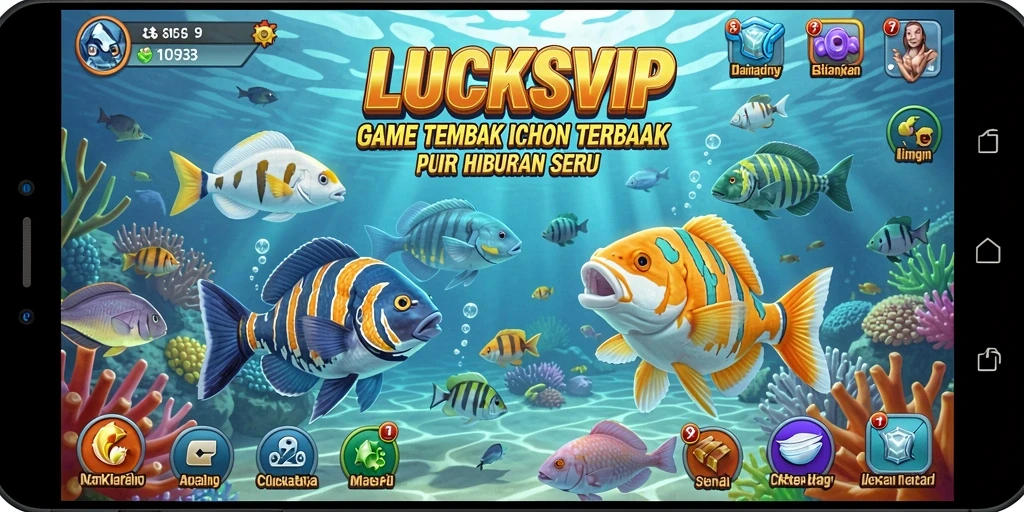 Gameplay seru LUCKSVIP saat menembak ikan berwarna-warni.