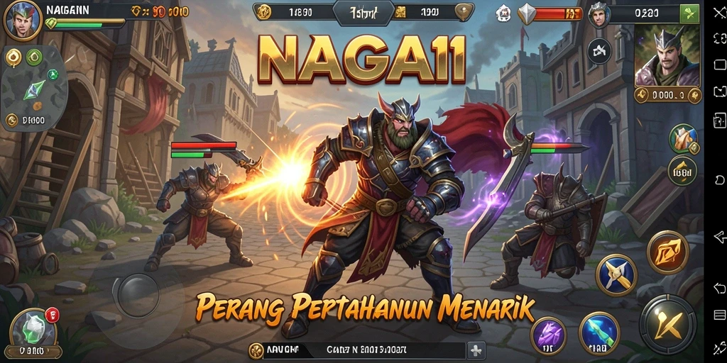 Screenshot gameplay NAGA11 yang menunjukkan aksi menara pertahanan.