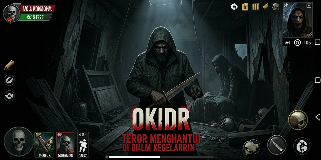 Screenshot gameplay menakutkan dari OKIDR dengan suasana menyeramkan.