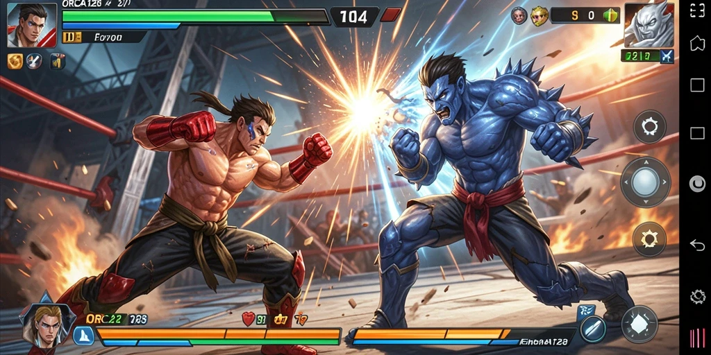 Tampilan gameplay <strong>ORCA128</strong> yang mendebarkan dalam pertarungan.