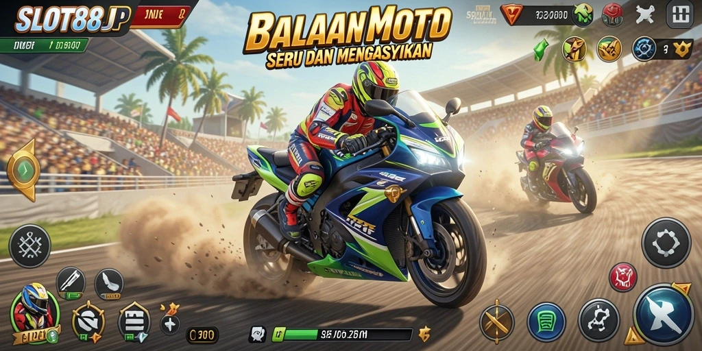 Gameplay balapan motor yang seru dan mendebarkan.