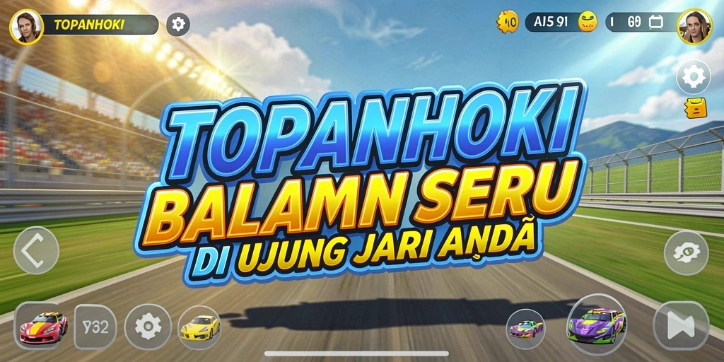 Screenshot gameplay <strong>TOPANHOKI</strong> menunjukkan balapan seru di trek yang menantang.